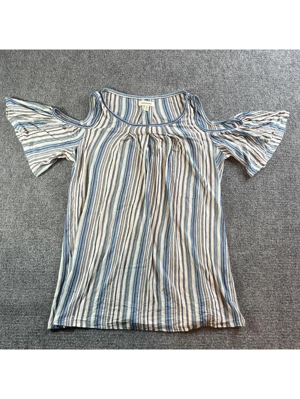 Max Studio Cold Shoulder Top Womens Small S Stripe Basic Shirt